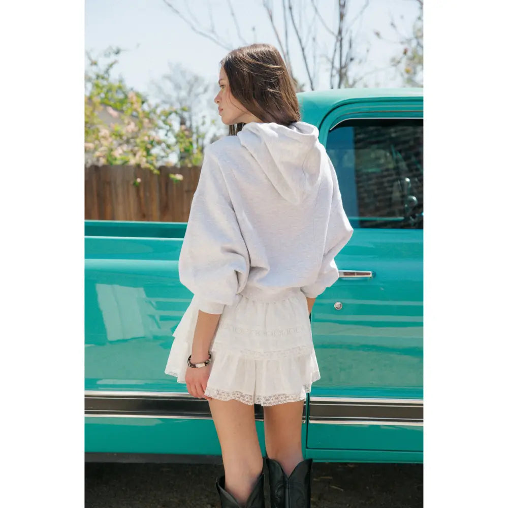 Soft Fleece Seamed Cropped Hoodie - Spring Grey Mix - Pullover