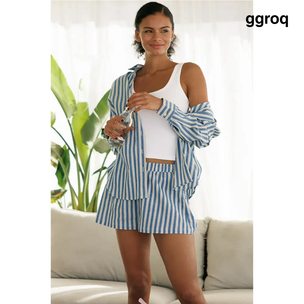 Striped Oversized Shirts - Blue Stripe - Blue Stripe / S - Sweatshirts