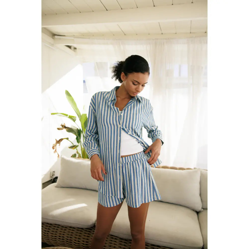 Striped Oversized Shirts - Blue Stripe - Sweatshirts