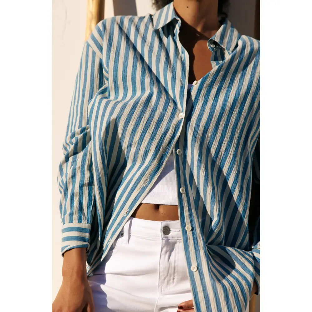 Striped Oversized Shirts - Blue Stripe - Sweatshirts