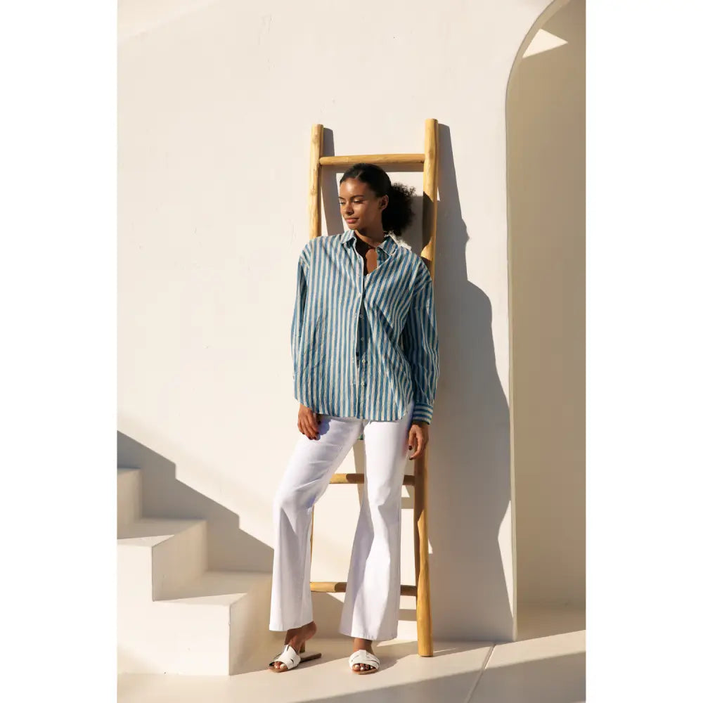 Striped Oversized Shirts - Blue Stripe - Sweatshirts