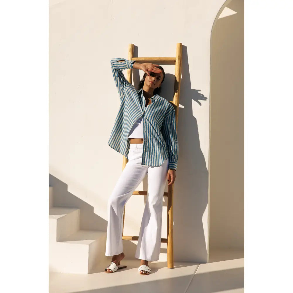 Striped Oversized Shirts - Blue Stripe - Sweatshirts