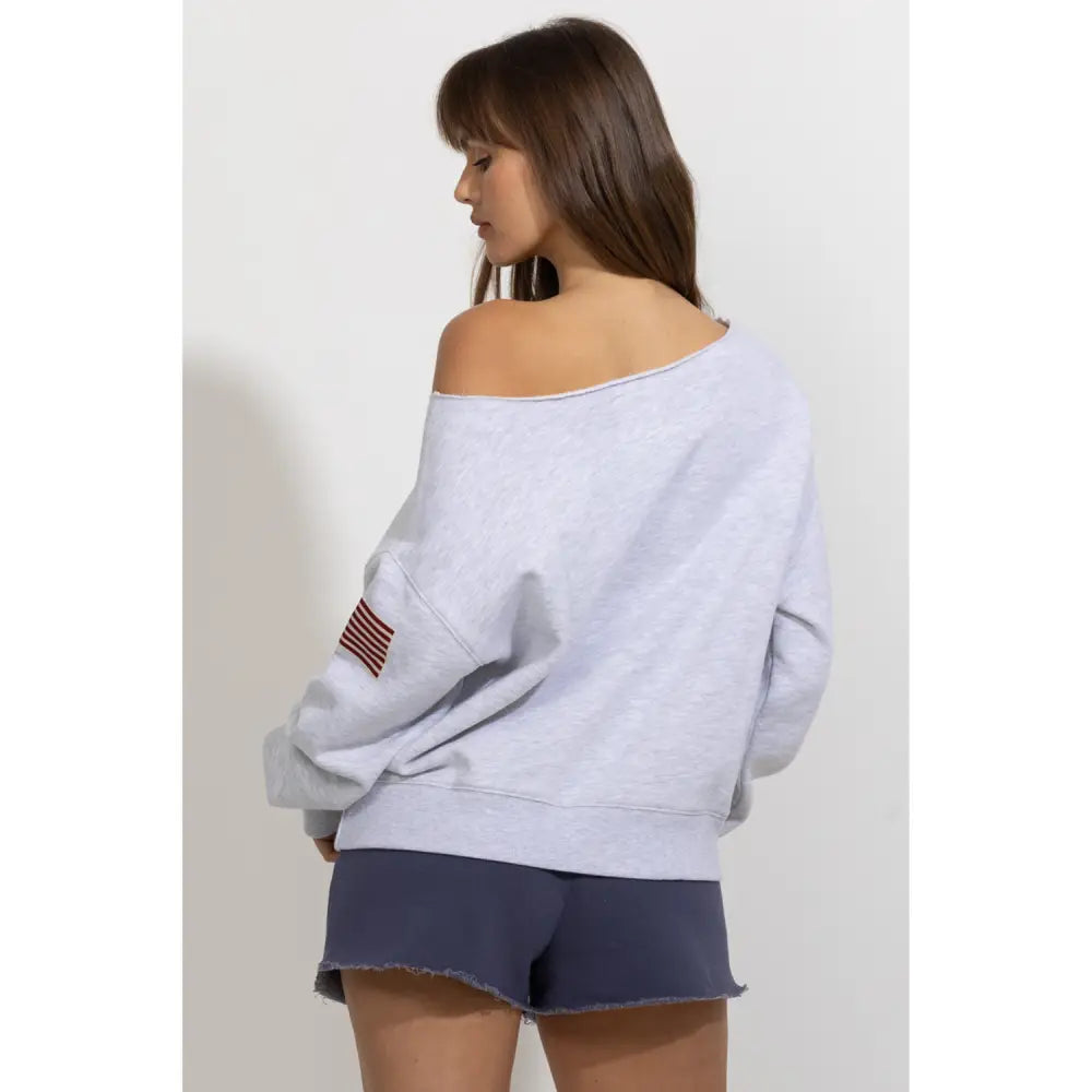 USA Printed Off Shoulder Sweatshirt - Sweatshirts