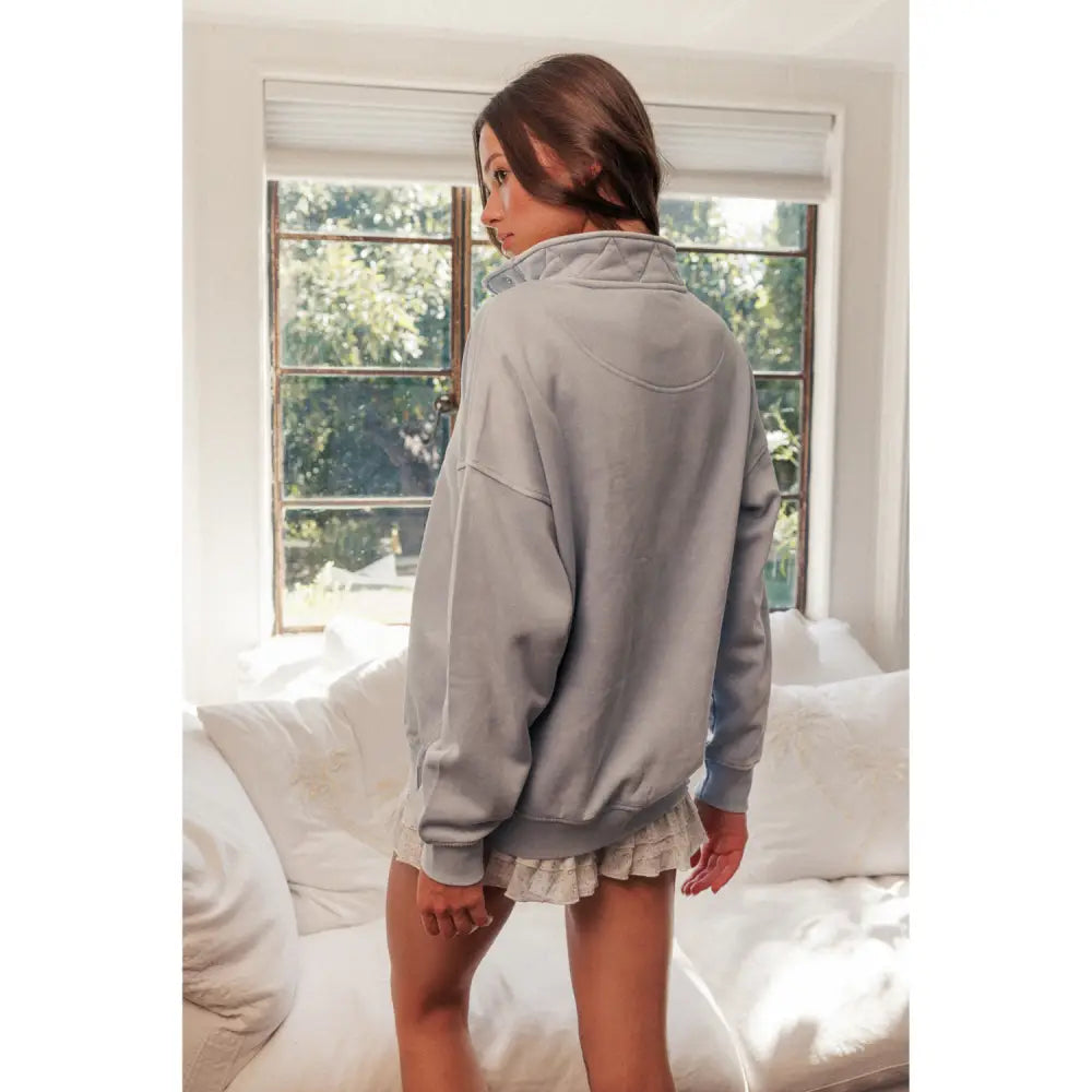 Vintage Washed Snap Buttoned Sweatshirt - Washed Cloud Blue - Pullover